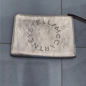 Stella McCartney Metallic Rose Perforated Logo Wristlet